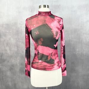 By Swan Paris Women Mesh Top S Edgy Sheer Festival Abstract Streetwear Rave